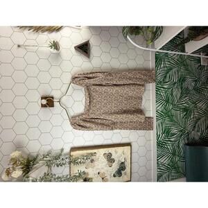 Splendid Beige Floral Print Long Sleeve Square Neck Top - Size - Small